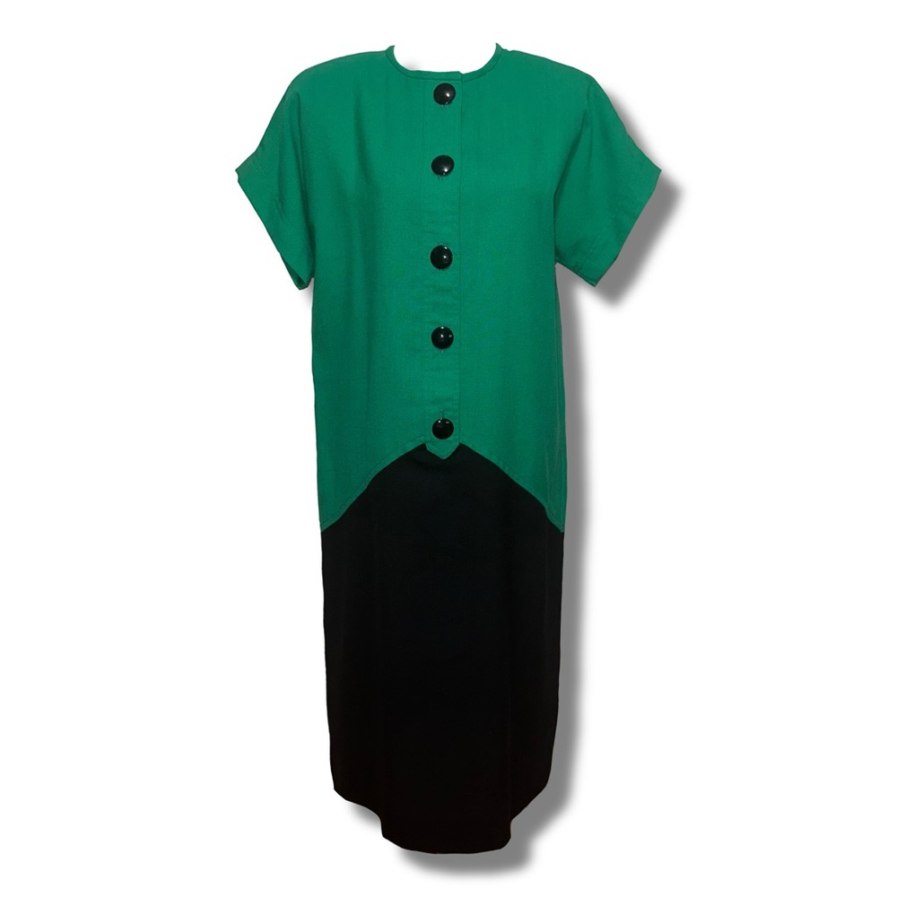 Vtg Green & Black Dress